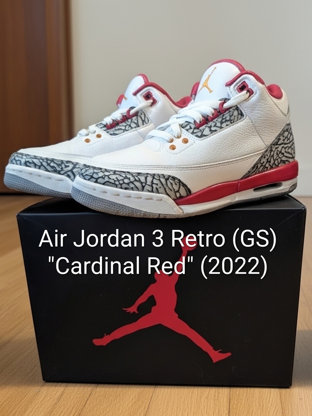 Air Jordan 3 Retro (GS) "Cardinal Red" (2022) M7Y/W8.5 EUC W/OG BOX